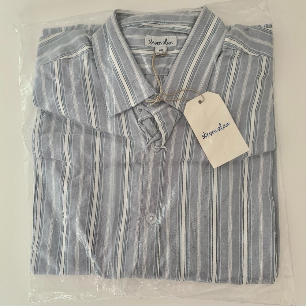 Steven Alan Light Blue Stripe Button Down LS Shirt - Picture 1 of 4